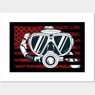 American Flag Scuba Diving Gift Dive Flag Diver Down Flag Posters and Art